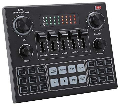Bluetooth Soundkarte Stereo Audio Mixer, V9 Voice Changer Sound Mixer mit Effekten für Computerspiele Handy Live Broadcast