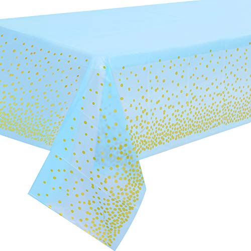 2 Stück Blau und Gold Party Tischdecke für Rechteck Tisch, Gold Dot Confetti Geburtstag Tischdecke, für Baby Shower, Jungen Geburtstag, Jahrestag, Single Party, Tea Party, Hochzeit 137cm x 274cm
