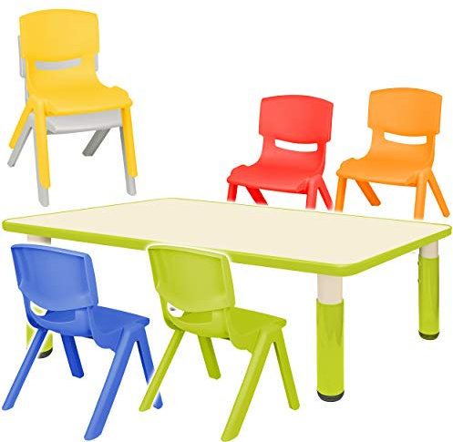 alles-meine.de GmbH Sitzgruppe für Kinder - Tisch + 6 Kinderstühle - Größen & Farbwahl - hell grün - höhenverstellbar - 1 bis 8 Jahre - Plastik - für INNEN & AUßEN - Kindertisch ..