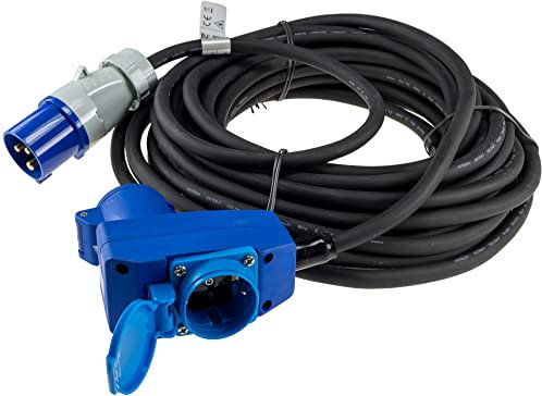 CEE Kabel Verlängerungskabel 15Meter IP44 Stecker Winkelkupplung mit Schutzdeckel 230V I H07RNF 3G2,5 Zwischenstecker mit Steckdose für Wohnwagen Camping Caravan Wohnmobil Boot