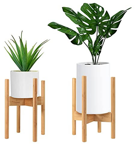 Topest Adjustable Wooden Plant Stand Holder – Mid Century Design – For Indoor and Outdoor – Fits Up to 30cm Plant Pots [Plant and Plant Pot Not Included] (Natural)
