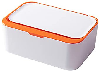 ohfruit Wischtücher-Spender, Baby-Windel-feuchte Tissue-Box - Clamshell-Design - staubfest - hält Wischtücher frisch -asy Open & Close Wipe-Container für Desktop-Startseite Orange White.