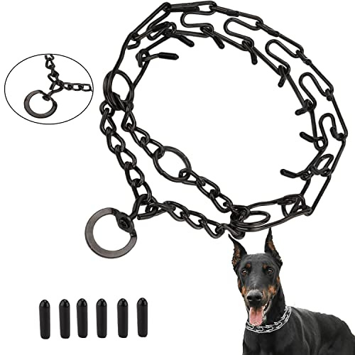 Real Fancy Dog Prong Collar Training Choke Chain Adjustable Pinch Collar Links with Comfort Rubber Tips and Quick Release Snap Buckle for Small Medium Large Dogs(Black-XL)
