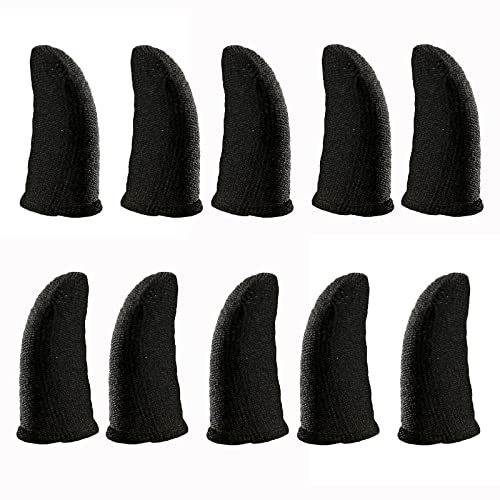 HUAYUWA 5 Paar Schweißfeste Finger Handschuhe Nahtloser Touchscreen Handy Game Controller Daumen Fingerhüllen für PUBG Telefon Gaming Zubehör, Schwarz + Schwarz