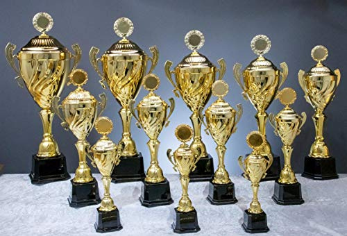 eberin · Pokal Serie Talisa, Gold, mit Wunschtext, individuellem Motiv-Emblem, wählbar in 12 Größen, oder als 12er-Serie