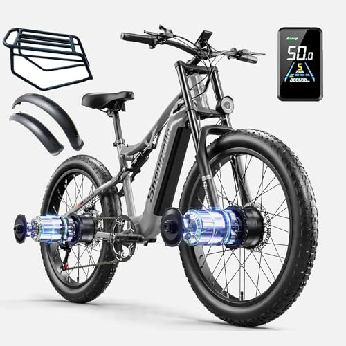 Shengmilo-S600 26×3,0-Zoll-Elektrofahrrad mit fetten Reifen für Erwachsene, E-Bike mit Zwei Motoren, 17,5 Ah 840 Wh Samsung-Akku, E-Mountainbike, Vollfederung, LCD-Farbdisplay, Doppelscheibenbremsen