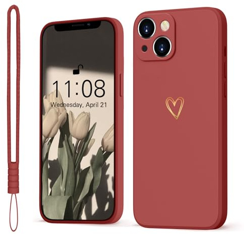 Mitetabo für Handyhülle iPhone 13 Mini Hülle,Gold Liebesherz,Mädchen Case Weich Silikon Slim Stoßfest Kratzfeste Süßes Gold Love Schutzhülle für iPhone 13 Mini 5.4“ Rot