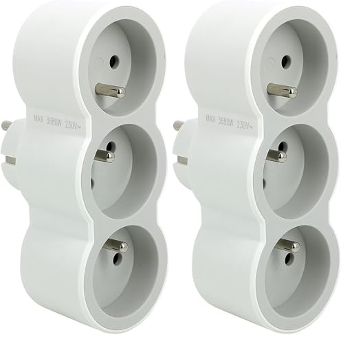 Legrand - Fiche multiprise avec 3 Prises frontales avec Terre - Blanc et Gris Clair (Lot de 2)