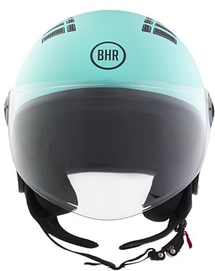 BHR Casco Demi-Jet 834 FLOW - Casco Scooter Estivo Omologato ECE 22.06 con 16 Fori di Aerazione - Visiera Antigraffio e Sgancio Micrometrico, Celeste Opaco, M