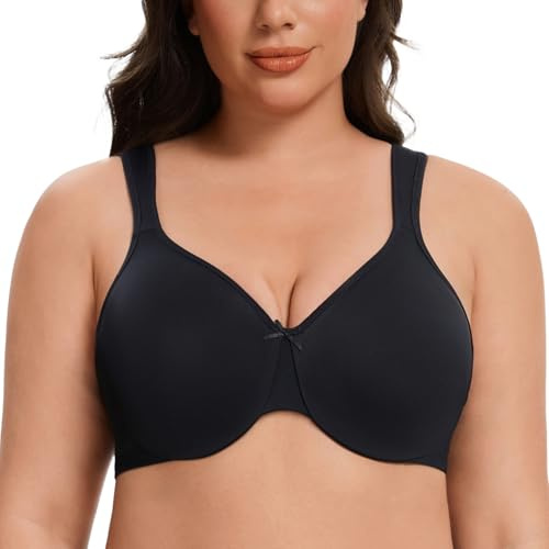 MELENECA Women's Minimizer Seamless Unlined Comfortable Plus Size Underwire Bra Black 32G