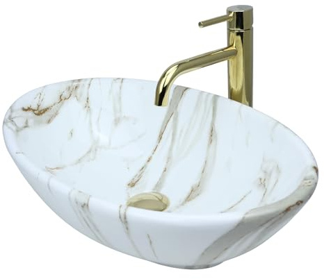 GTM Design Aufsatzwaschbecken Glanz Modern Waschbecken ohne Hahnloch - Elegant Aufsatzwaschbecken Oval für Badezimmer und Gäste WC - nur Bad Waschbecken - Modell 2