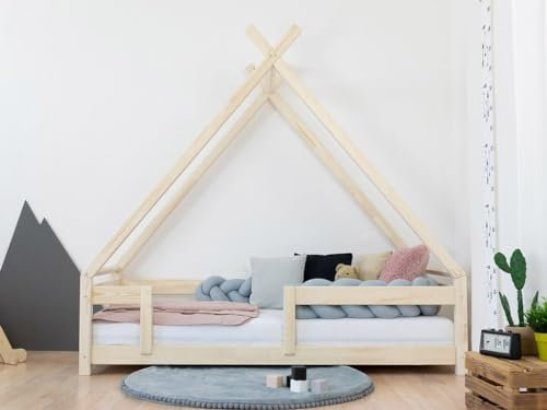 Benlemi TAHUKA Kinderbett | Tipi-Form | mit Sicherheitsgitter | aus Holz (Weiß)