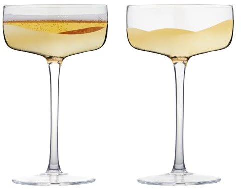 Anton Studio Designs Wave Handmade Champagne Coupe Glasses Perfect Party Tableware for Weddings and Celebrations - 250 ml - Gold - Set of 2 Elegant Champagne Glasses