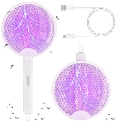 Forhome Zapper elettrico ricaricabile – Racchetta da zanzare portatile per interni ed esterni, uccide le zanzare negli angoli, pieghevole, sospesa, in piedi, 4000 V