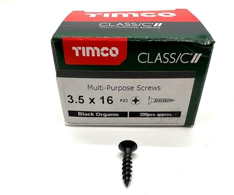 200 Pcs Box of Black Wood Screws Double Countersunk Multi Purpose (3.5mm x 16mm) Organic Woodscrews