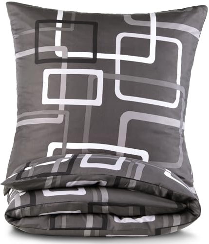 Bettwäsche 155x220 2 teilig - Mikrofaser Bettbezug 155x220 cm + Kissenbezug 80x80 cm - atmungsaktiver Stoff mit Reißverschluss - Einzelbett - modernes Design Grau