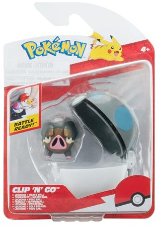 Pokémon PKW3633 Clip'n'Go Poké Ball – Ferkuli & Pesante palla Poké ufficiale con figura di 5 cm