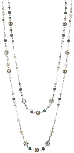 FULU AUTUMN Lange Perlenkette Damen Silber Schwarz Statement Kette Modeschmuck Kett Lang Vintage Schmuck Geburtstag Geschenke für Frauen(Green)