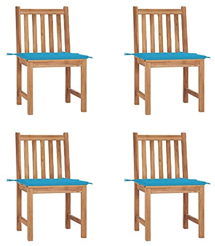 ShGaxin Gartenstühle 4 STK. mit Kissen, Gartenmöbel, Balkonstühle, Hochlehner, Balkonmöbel, Balkon Stuhl, Bistrostuhl, Garten Stühle, Sit Möbel, Armlehnenstuhl, Massivholz Teak
