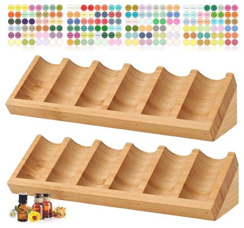 Honicemar 6 Loch Hölzern für Ätherisches Öl Display Ständer, Aromatherapie Öle Organizer – 2 Stück Ätherische Öle Gestell Halter Organisator, Geeignet für Zuhause/Spa/Schminktisch/Büro