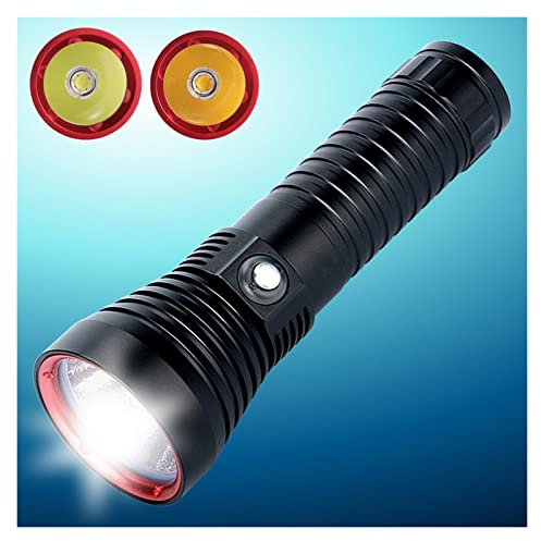 MQDLJSE Linterna de Buceo Impermeable XHP70.2, luz Amarilla/Blanca, 6000 lúmenes, Linterna táctica subacuática para Buceo, batería 26650, minilinterna de Buceo (Paquete de luz Blanca, F)