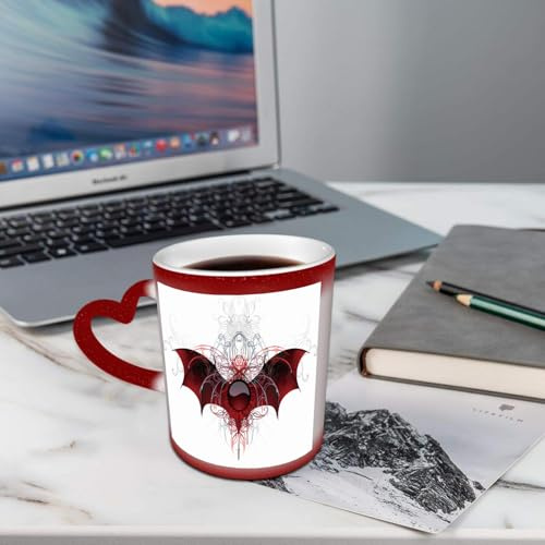 AELKSP Tasses Magique Mugs Change De Couleur en Fonction De La Température du Liquide,Mug Cadeau Original Tasse pour 330ml,Le rouge foncé autour de la bannière ornée d'ailes texturées d'un dragon sur