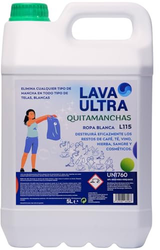 LavaUltra Quitamanchas para Ropa Blanca 5L+Spray 750 ml, Quitamanchas Telas Blancas, Elimina Todo Tipo de Manchas : Vino, Chocolate, Tomate, Grasa, Aceite, Sangre, Maquillaje y más