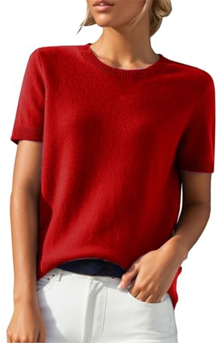 HUIFUAO Pull tricoté à manches courtes pour femme - Grande taille - Pour l'été - Basique et élégant - Noir - Pull à col rond