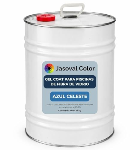 Jasoval Color Gel Coat para Piscinas de Fibra de Vidrio y Poliester - Gel Coat (Top Coat) ISO/NPG Parafinado con Catalizador, Resistente al Cloro y Rayos UV (Azul Celeste, 25 kg)