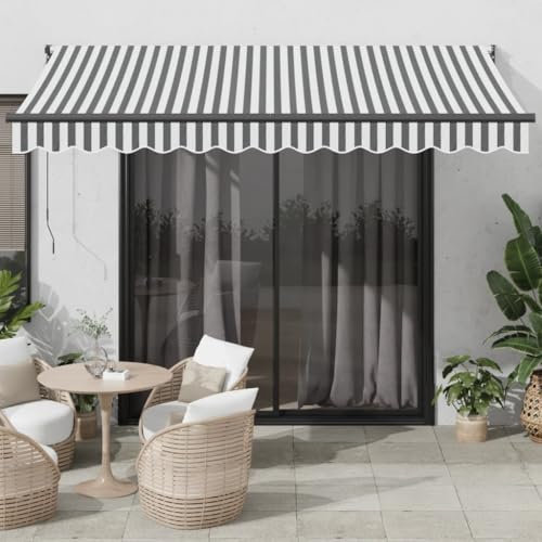 IKAYAA Toldo Retráctil 3.5 x 2.5 m, Toldo Enrollable Aluminio y Tela,Toldo Articulado Retractil con Brazo, Toldo Manual para Balcón y Veranda Antracita y Negro