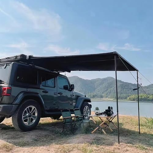 Retractable SUV Awning for Camping - Car Side Awnings with PU5000mm Carry Bag - Black Aluminium Roof Rack Pull-Out Sun Shade for SUV, Truck, Van