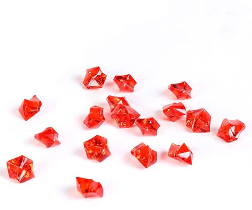 100 Pcs Fake Ice Cubes, 11 x 14mm Acrylic Ice Rocks Crushed Fake Crushed Ice Acrylic Vase Fillers for Centerpieces, Theme Decor, Aquarium, Table Scatter (Red)