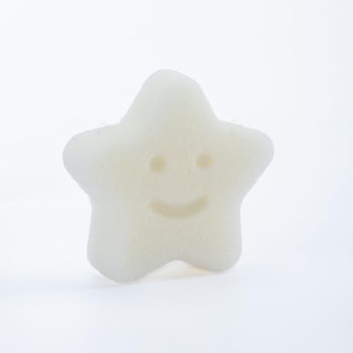 Larminly | Spugna naturale per bambini, stella bianca, 9x7x2CM, fibra di radice konjac | Morbida, biodegradabile, cordoncino per appenderla | Spugna neonato bagnetto naturale