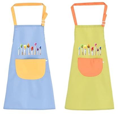Lyivisk 2 Grembiuli per Bambini, Camici da Pittore per Ragazzi e Ragazze 6-12 Anni, Set di Grembiuli Regolabili per Scuola Arte Pittura e Cucina con Tasche Pratiche