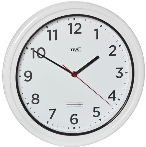 TFA Dostmann Außen Wanduhr wasserdicht, 60.3078, Outdoor Uhr, UV beständig, Quarzuhr ohne Funk, für Schwimmbad, Terrasse, Garten, Balkon, 30,5cm Durchmesser, gut ablesbar (Weiß mit Batterie)
