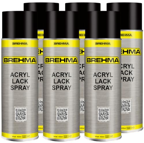 BREHMA 6x Acryl Lackspray Ral 9005 Schwarz matt Lack Farbe Sprühfarbe 400ml