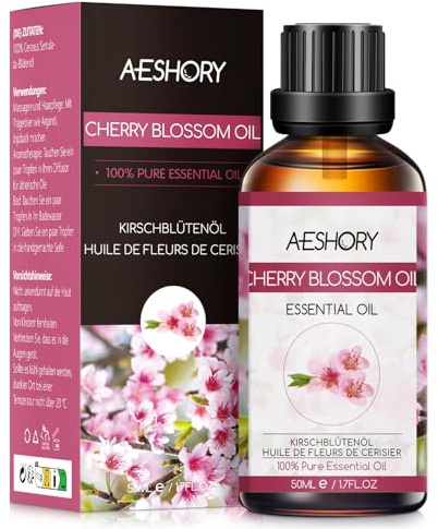 AESHORY Aceite Esencial de Flor de Cerezo 50ML, Natural Aceite de Flor de Cerezo, Aceites de Fragancia Aromaterapia Premium para Humidificador, Masaje, Baño, Cuidado la Piel, Relajación y Calma