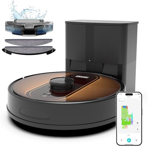 Robot Vacuum and Mop with LIDAR Navigation: 6000Pa Self Emptying Robotic Vacuum with Mapping,3-in-1 Robot Vacuum for 90 Days Hands-Free Cleaning, Alexa/APP Control Ideal for Pet Hair Hard Floor Carpet