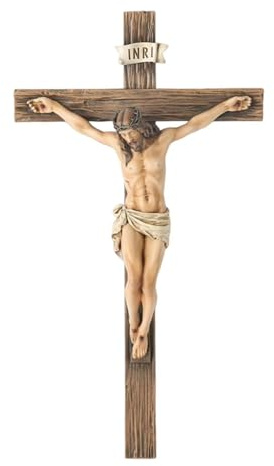 AlluraPet Crucifijo de Pared Resina 24.5cm x 13.5cm (9.65 x 5.31) - Figura de Jesús Escultura Decorativa Religiosa para Hogar o Exterior