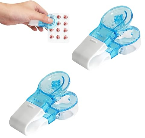 2 Stück Tablettenausdrücker,Tablettenteiler für Alle Tabletten,Pillenschneider,Pill Cutter,Tablettenausdrückhilfe,Pillenschlucker,Schluckhilfe,Klein Tragbare Pillendose,Werkzeug für Altere Menschen