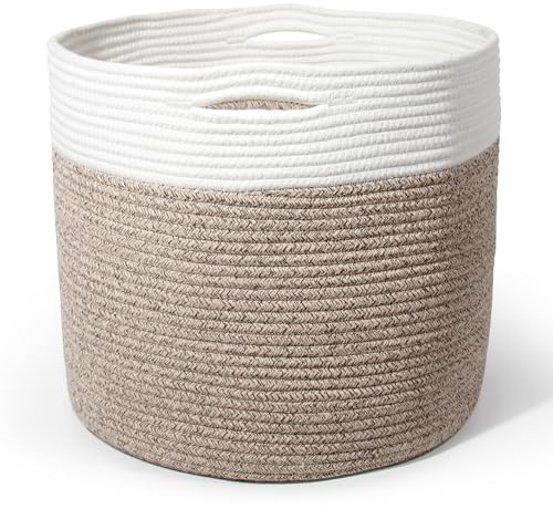 SYLANDO 26L, D35*H30 Waschekorb aus Baumwolle mit Griffen, Aufbewahrungskorb Geflochten, Laundry Baskets, Korb Aufbewahrung für decken, spielzeug, kuscheltier,Kleidung Braun