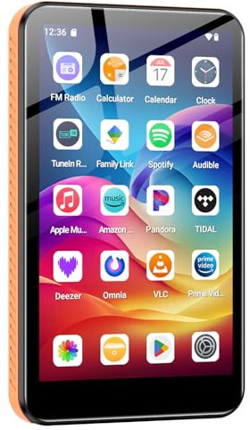 Fanvace 32GB MP3 Players with Bluetooth WiFi, Android 13 MP3 MP4 Players with 4 Touchscreen and Speaker, Spotify Music Player with Audible, Amazon Music, Play Store (Orange)