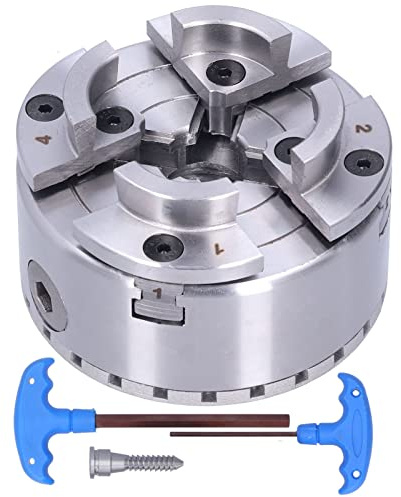 Mandrin de tour auto-centrant M33 4 po à 4 mors en métal pour le travail du bois, centrage automatique avec une précision de 0,03 mm, fourni avec des clés et une vis pour les tours