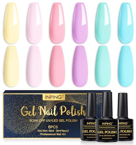 INPING Smalto Semipermante Pastello, 6 Colori Rosa Giallo Blu Verde Primavera Estate Set Di Smalti UV Gel Vernice per Unghie per Novice Nail Art DIY, 8 ML | Primavera Estate Smalto Gel UV Semi Permanente Macaron Rosa Giallo Verde Vernice Viola Regali di Vacanza per le Donne