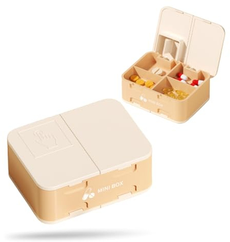 OnlyPrime Pastillero con Cortador de Pastillas Rosa, Partidor de Comprimidos con 4 Compartimentos, Organizador de Medicamentos Compacto de Viaje