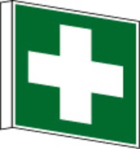 Fahnenschild Erste Hilfe DIN EN ISO 7010 - 150x150x0.45 mm Aluminium glatt, langnachleuchtend
