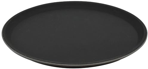 Argon Tableware Black Round Serving Trays Pack of 6-28cm Reusable Non Slip Rubberized Surface Platter for Food and Drinks - Durable Heat Resistant Stackable Trays for Bars, Restaurants and Home Use