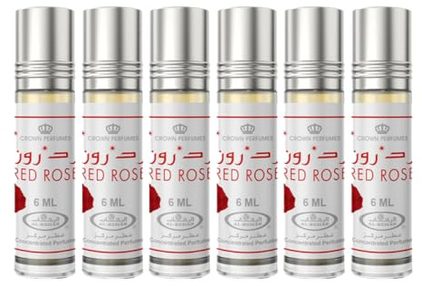 Al Rehab Authentischer Duft, ohne Alkohol, 6 ml, 100 % hochwertiges Öl, 6 ml x 6 Stück (Rotrosa)