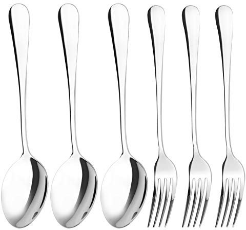 Qinglele Tischlöffel, Tischgabel, Besteckset, 3 Löffel und 3 Gabeln, Edelstahl 304, 20,4 cm 8 Zoll, 6 Stück