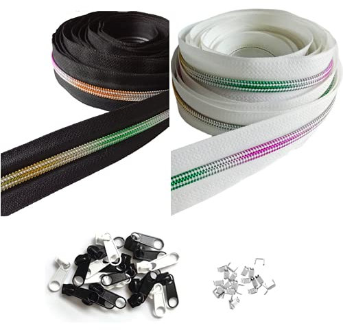 rumitpan Reißverschluss Regenbogen 10m 5mm Nylon Endlosreißverschluss mit 30 Zipper und 60 Endstück, Reißverschlüsse endlos spiralförmig Meterware teilbar, 5cm für Tasche Mäppchen Kleidung Bettwäsche